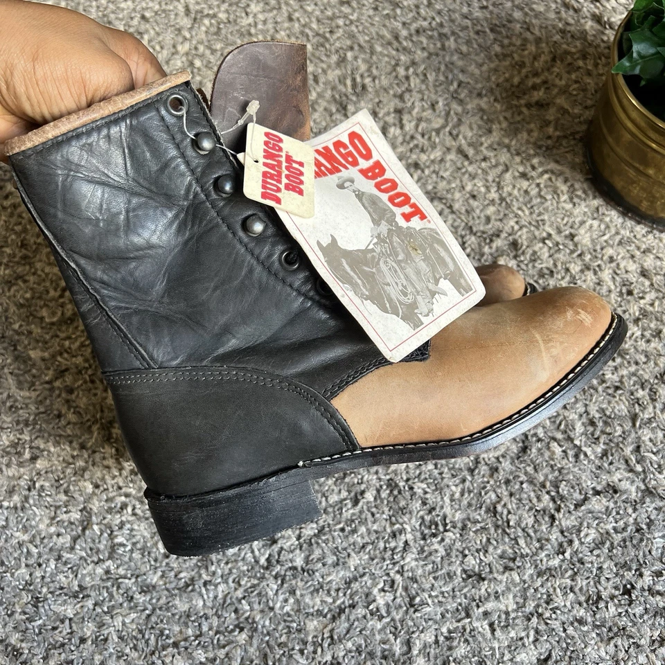 Botas Durango Talla 6.5 De Colección Cuero Negro Marrón Lacer Roper Western Nuevas Foto 4 de 4