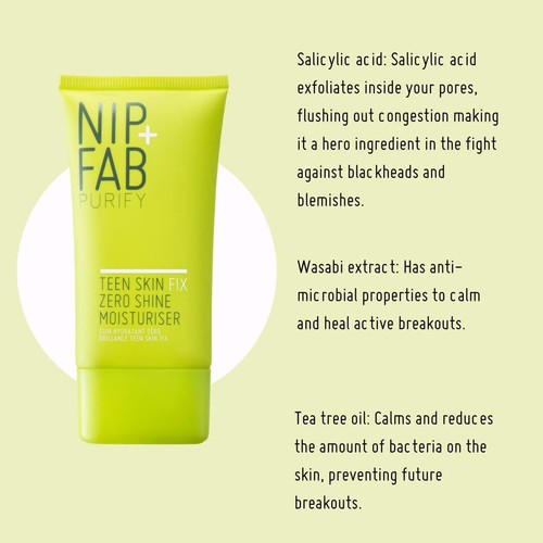 Nip + Fab Teen Skin Fix Zero Shine Face Moisturizer Cream for Oil Control Preve - Picture 3 of 6