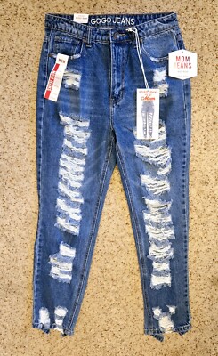 Gogo New York Mom Jeans Size 11 29x26.5 High-Rise Relaxed Fit Ankle Distressed 