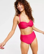 NWT Bar Iii Ruby Twist Bandeau Swimsuit High Rise Swim Bikini Set Medium yse2223