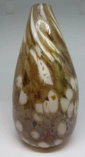 Vintage Vase Handblown White over Brown Speckled Art Glass Signed 8"