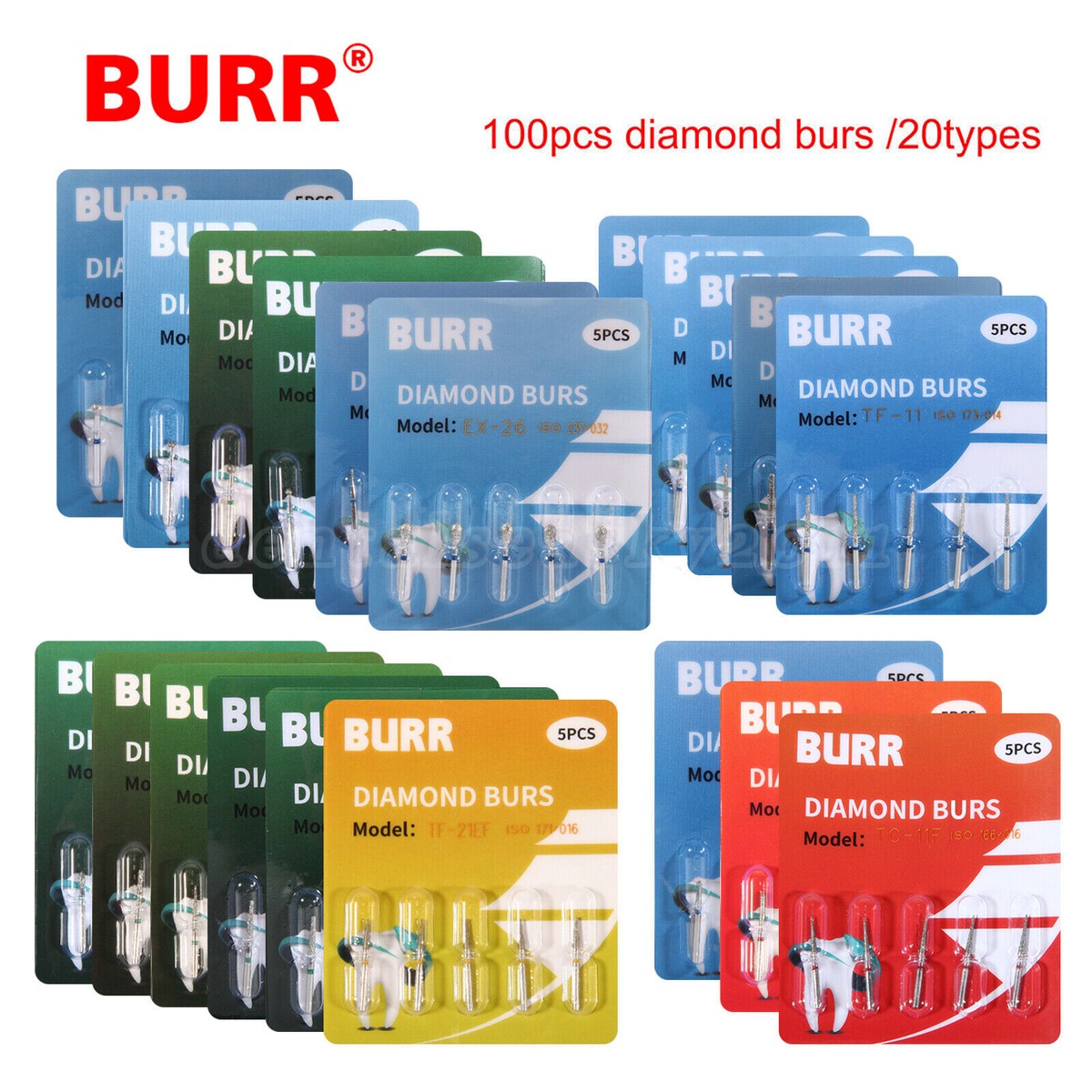100 Fraises Diamantées Dentaires FG 1.6mm - Pour Pièce à Main Haute Vitesse - Neuf - Sans Marque