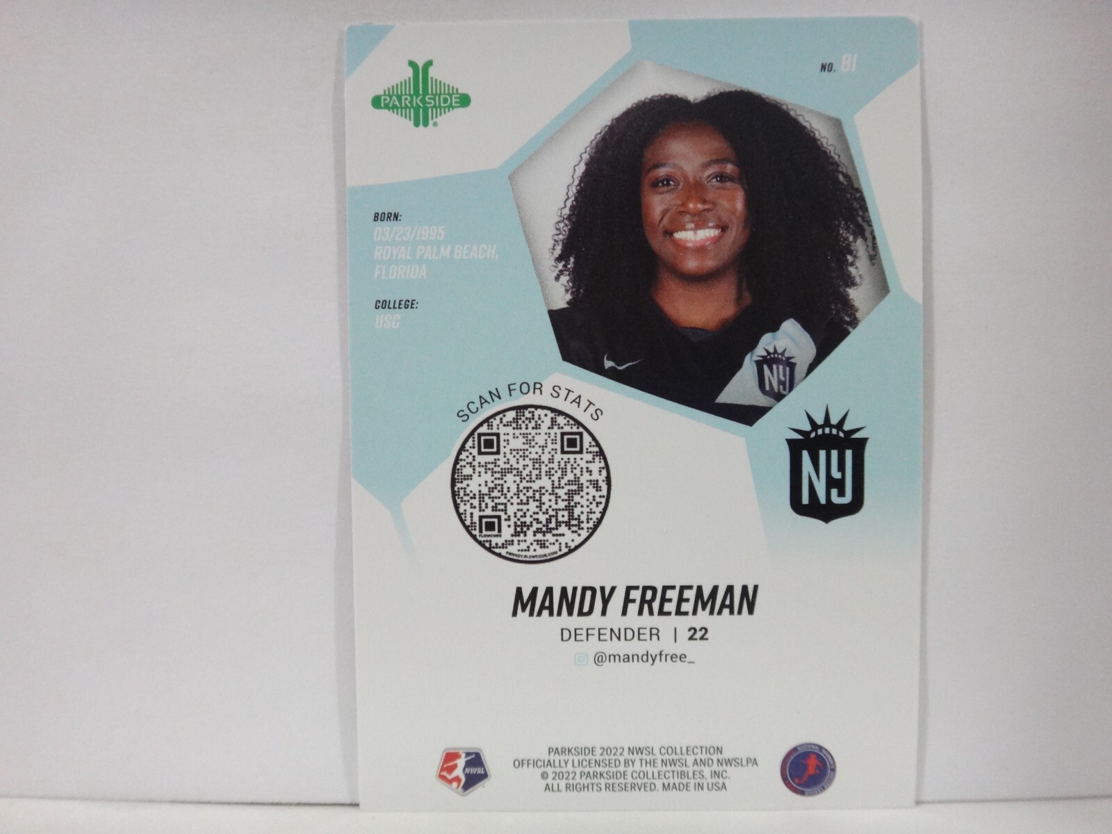 Mandy Freeman 2022 Mandy Freeman Card NWSL NJ/NY Gotham FC Women's Soccer Parkside ...