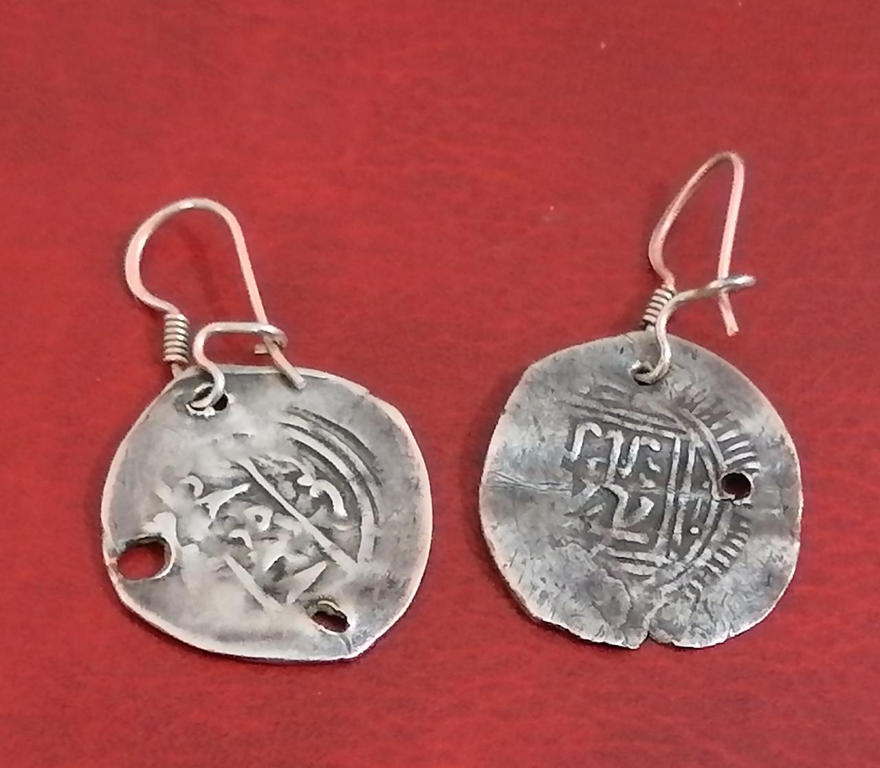 Antique Moroccan Coin Solid Silver Circle Earring… - image 1