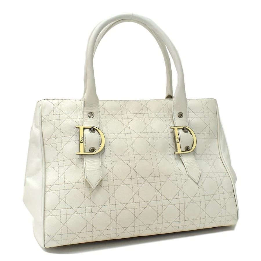 DIOR #28 Christian sac à main fourre tout cannage point cuir blanc