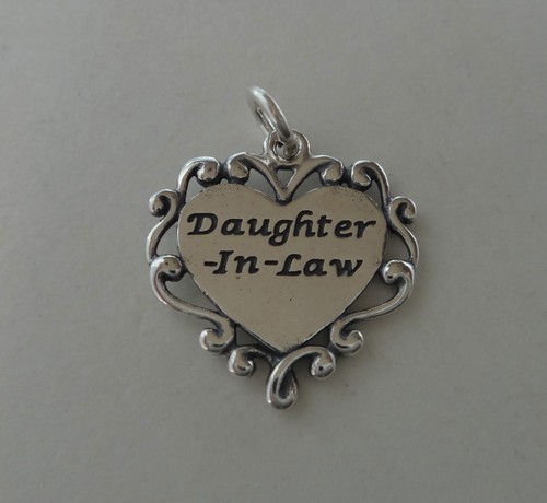 Sterling Silver 18x17mm Fancy Wedding says Daughter-in-Law on Heart Charm - Picture 6 of 7