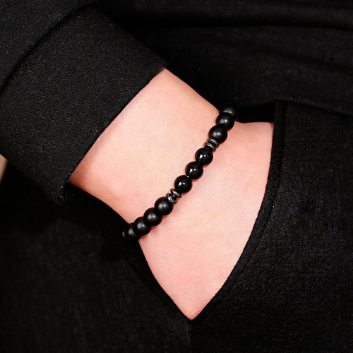 Men's Black Tourmaline Matte Agate Stone Fashion Yoga Beaded Energy Bracelets - Picture 7 of 7