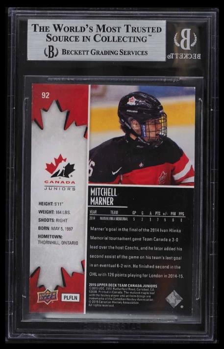 POP 1: Mitch Marner BGS 8.5: 2015-16 UD Team Canada Exclusives Red Gisto /199 - Image 2 of 3