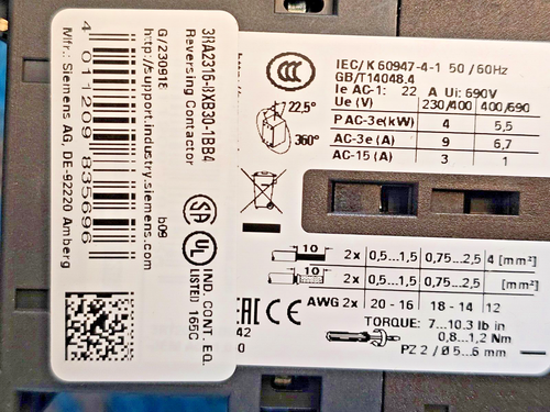 Contactor Inverso SIEMENS 3RA2316-8XB30-1BB4-NUEVO - ENVÍO GRATUITO - Imagen 4 de 5