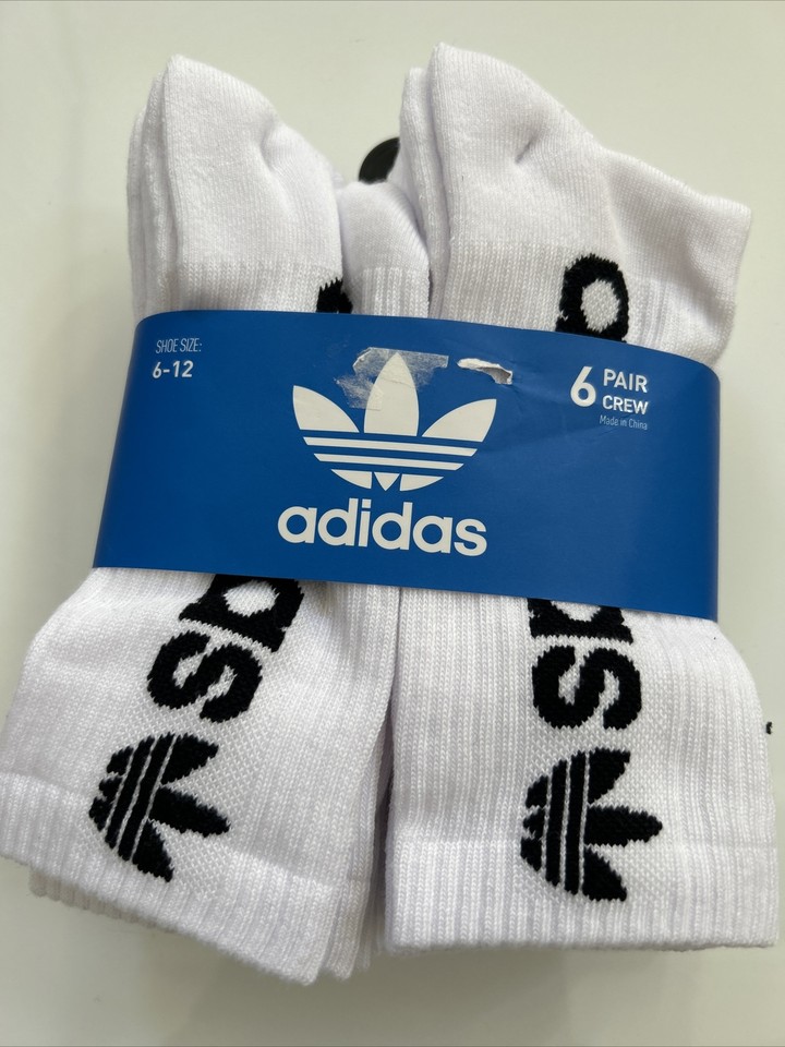 Adidas Men's Crew Socks Athletic Shoes White 6 Pairs Sizes 612 Absorb