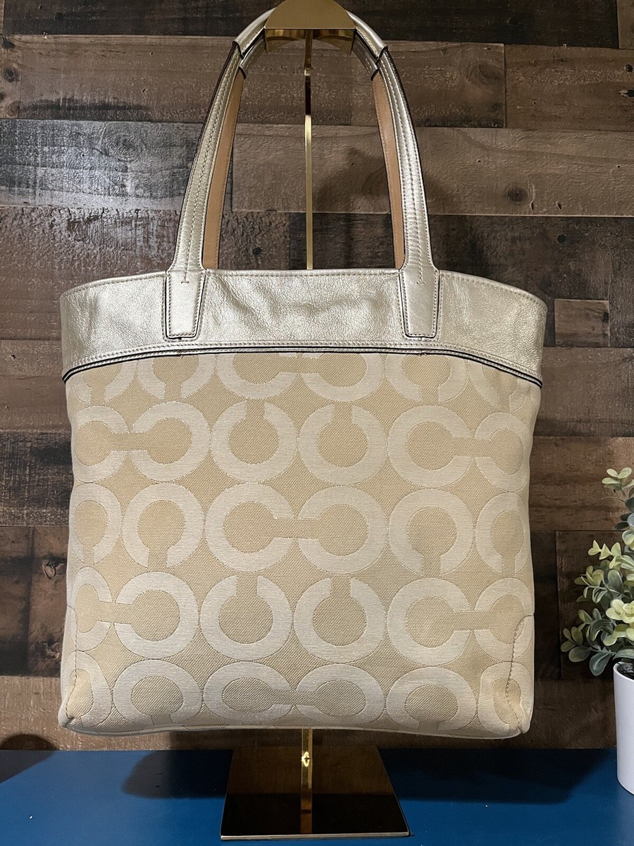 美品 COACH Op Art Signature Tote Bag y2k Coach Op Art Tote Bag Gold Y2K Nice Clean C Logo Hangtag | eBay