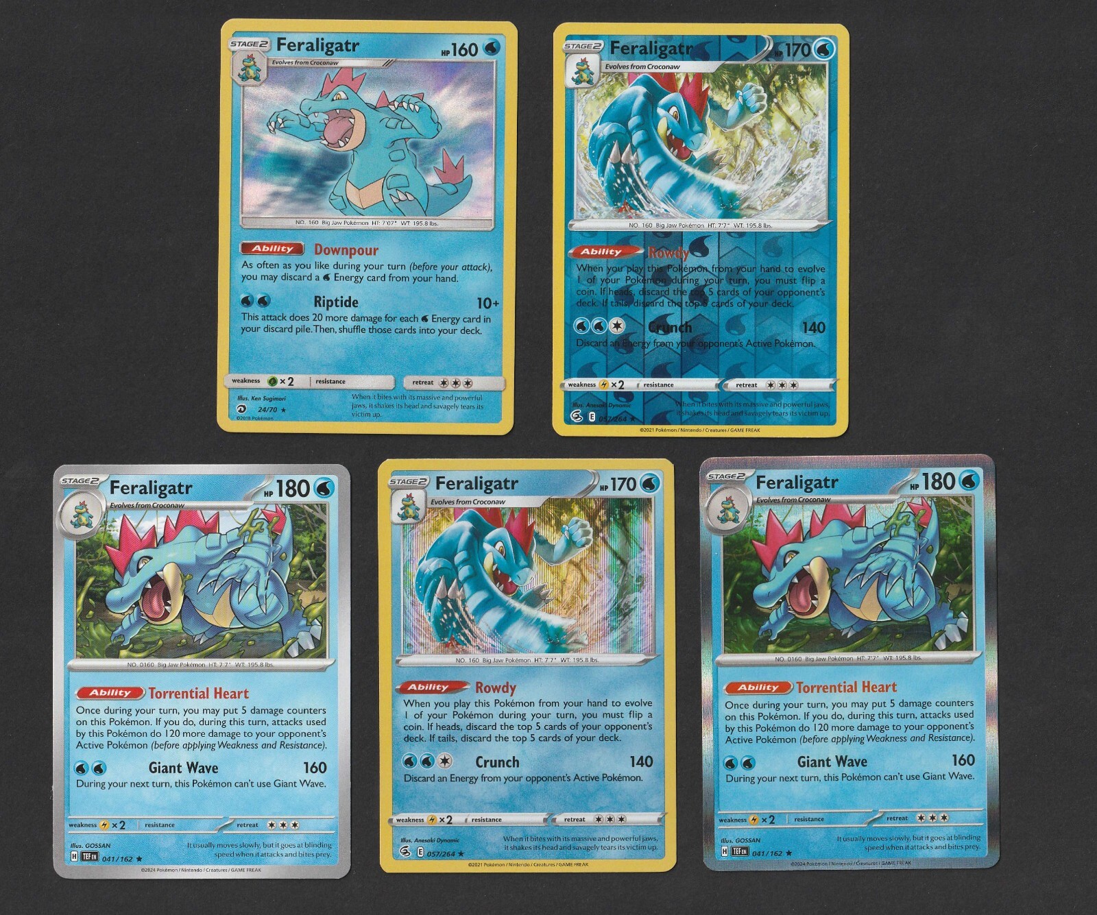 Feraligatr Pokemon Card Collection Set of 5 English Cards Holo Stage 2 Rare