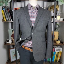 Pronto Uomo Men's Sport Coat Blazer Two Button Herringbone Gray Wool Blend LARGE