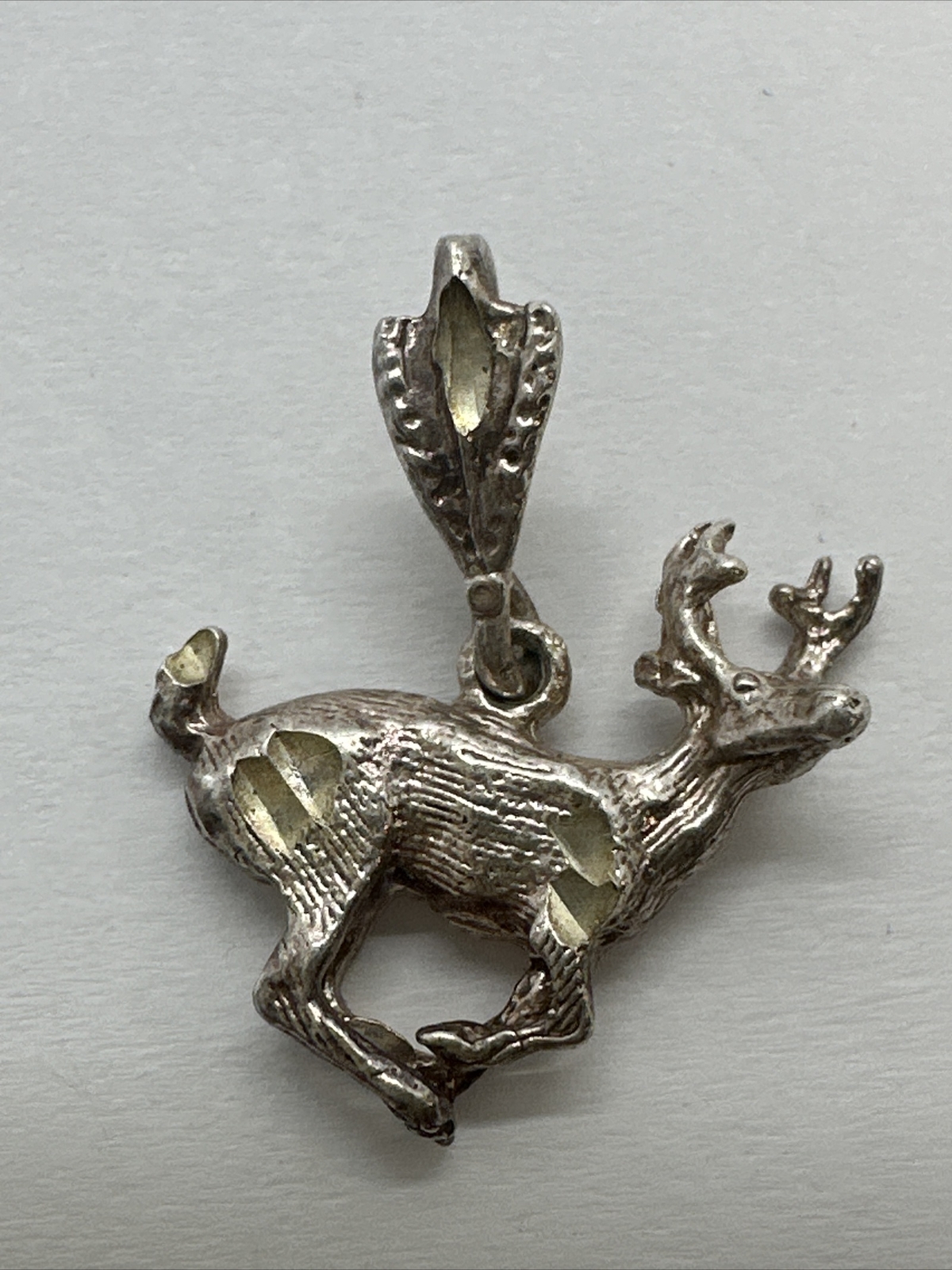 925 Solid Sterling Silver Running Deer Pendant 3D… - image 2