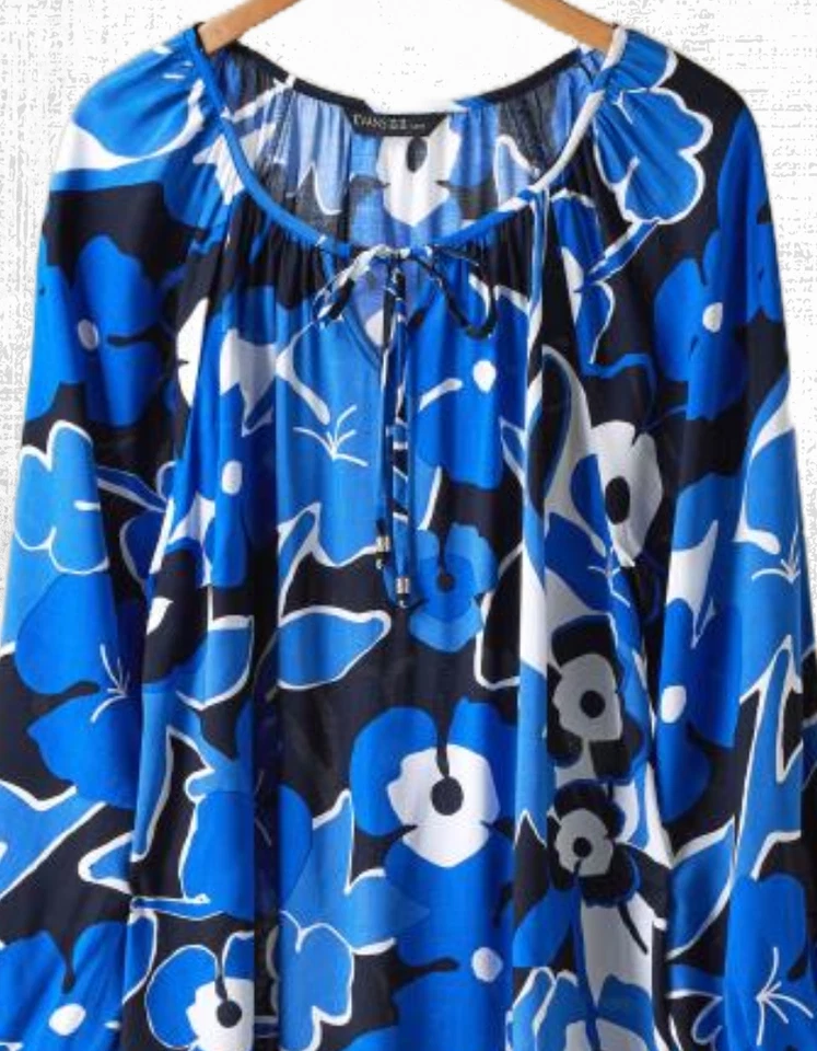 Ex Evans Women’s Plus Size Curve Floral Print Tunic Dress in Navy Blue (Defect) - Image 4 of 4