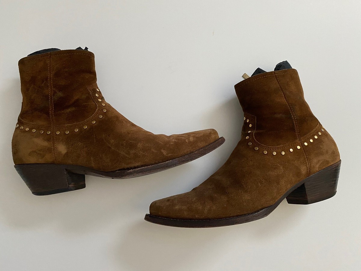 Saint Laurent Lukas Boots Brown Studded Suede Men's 43.5 US