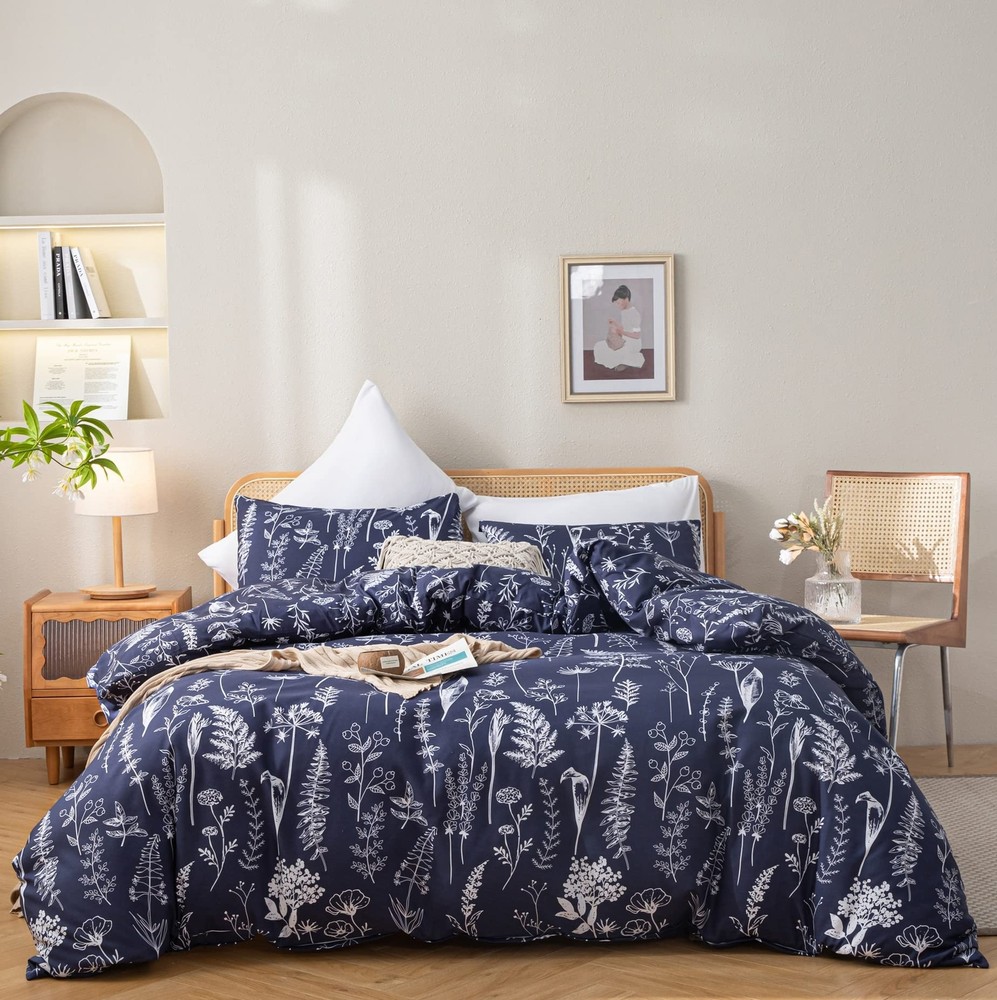 JANZAA Queen Comforter Set - Floral Comforters Queen Size, Bedding Comforter ...