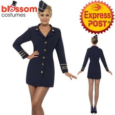 CA924 Navy Blue Flight Attendant Air Hostess Pilot 60s 70s Fancy Uniform Costume