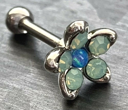 1pc Opalite & Opal Flower Surgical Steel Tragus Cartilage Barbell Ring 16g 1/4" - Picture 5 of 8