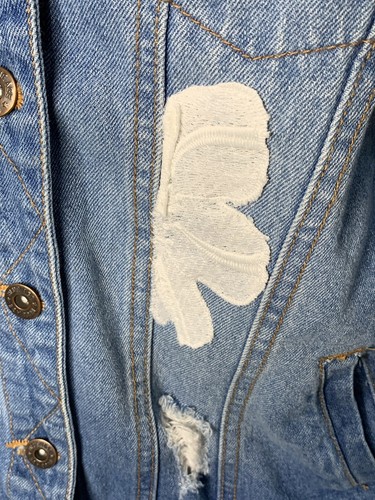 Chaqueta vaquera azul personalizada apliques de encaje Cottage Core reciclado festival boho - Imagen 13 de 21
