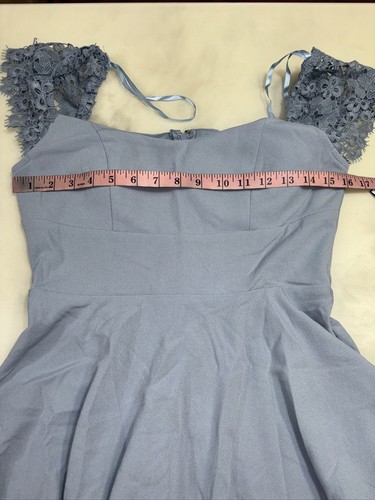 NWT CITY STUDIO Womens Day Blue Lace Sleeves Fit + Flare Mini Dress 9 MSRP $59 - Picture 9 of 10