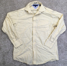 Tommy Hilfiger Shirt Men's Medium 15 32-33 Yellow Check Regular Fit Long Sleeve