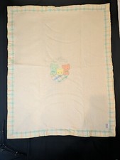 Quiltex Baby Blanket Bears Green Yellow Peach Plaid Trim 46" x 36" Vintage 80