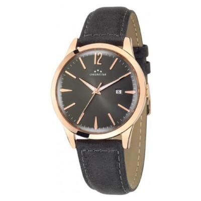 Herrenuhr Chronostar Modell England Gent, Zifferblatt Schwarz, Etui Gold Pink