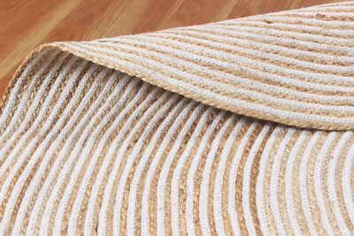 Weiß Handmade Chindi Baumwolle Jute Fläche Teppich Küche Wohnzimmer Rund Matte
