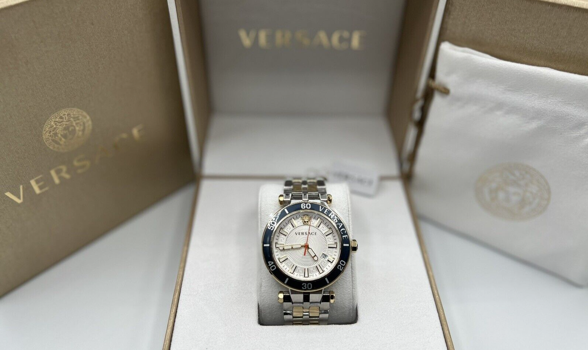 Versace Greca Sport Mens Watch Silver Stainless 43mm VEZ300521 New