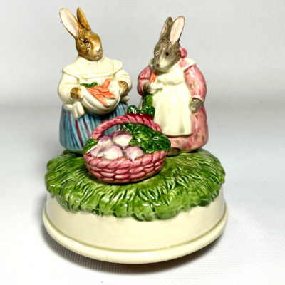 Vintage Otagira Japan The Edith Collection Ceramic Music Box Gardening Rabbits