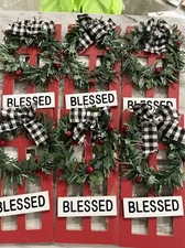 Old East Main (6)  BLESSED WREATH Door Wooden Ornaments  (new With Defect)