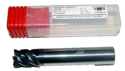 Helical 5/8'' 5FLT High Perf. Carbide ALTiN End Mills-Stainless,Titanium,Nickel