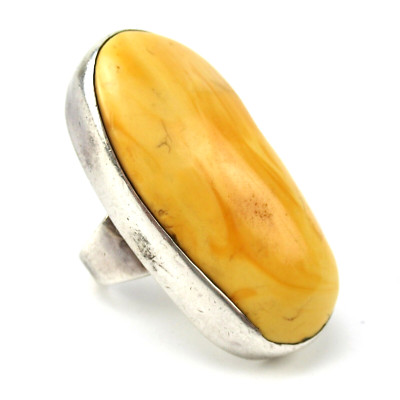 XL Designer Ring 925er Sterling Silber Bernstein Danzig Butterscotch Amber RG57
