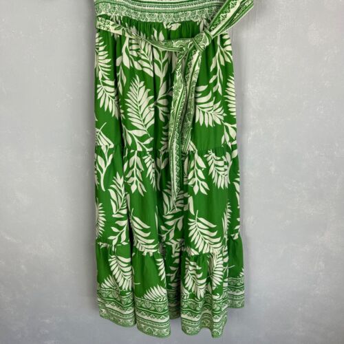 Aura maxi dress size M square neck puff sleeve Kelly green leaf print cotton - Picture 3 of 11