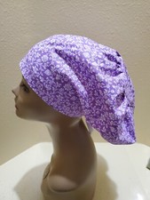 Hibiscus Flowers Purple Women's Euro/Chef Surgical Scrub Hat/Cap Handmade