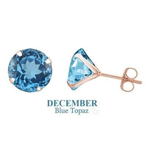 Blue Topaz December Birthstone Stud Earrings in 14K Gold Plated Sterling-image
