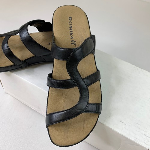Romika sandalo donna slide nero pelle taglio slip-on scarpa aperta taglia 6,5/37 - Foto 8 di 11