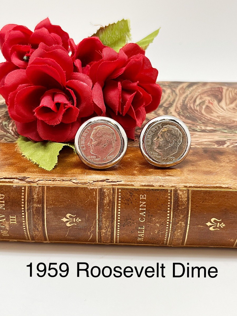Silver Dime Cufflinks (1959) in Tarnish Resistant Setting