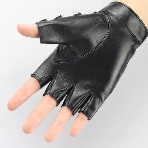 Women Faux Leather Fingerless Gloves Gothic Half Finger Stud Rivet Punk Gloves-- - Picture 8 of 29