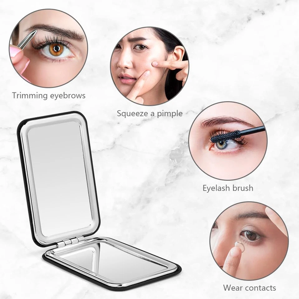 Specchio Da Viaggio Portatile Con Ingrandimento, Specchio Da Viaggio a Due Lati  - Immagine 3 di 4