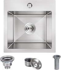 15x15 Inch Stainless Steel Drop-In Bar Sink for Home or Kitchen Prep