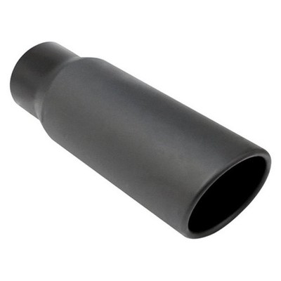 Exhaust Tip Black Powder Coated Series Round Rolled Edge Angle Cut Weld-On