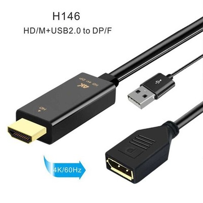 4K HDMI zu Dp Displayport aktives Konverterkabel mit USB-Stromversorgung Adapter