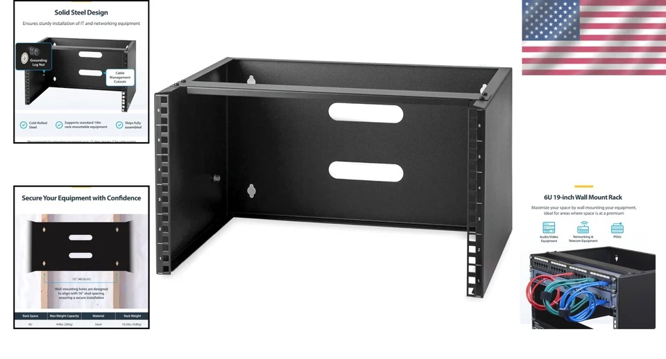 Compact 6U Wall Mount Network Rack - 44 lbs Capacity, Includes M6 Screws & Nuts - Image 2 of 4