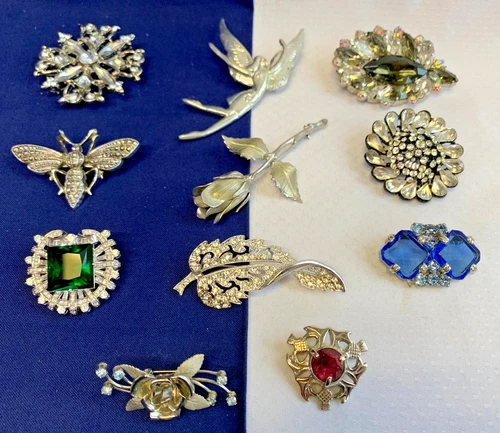 Vtg Brooch Lot Hedy Garne Marcasite Faux Gems Scatter Pins Costume Jewelry