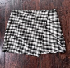 Old Navy High Waisted Wrap Front Mini Skirt Brown Check Plaid Size Petite M