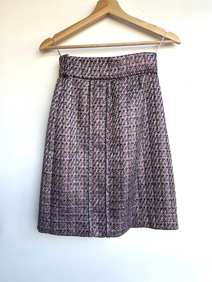 CHANEL lila rosa Multi Ribbon Weave Tweed Pencil Mid/Knielanger Rock 34/2 - Bild 2 von 3