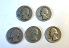 Lot of 5 US Washington Quarters 90% Silver Junk Coins