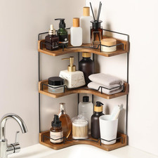 3-Tier Bathroom Counter Organizer, Wooden Corner Shelf for Vanity Countertop Ski